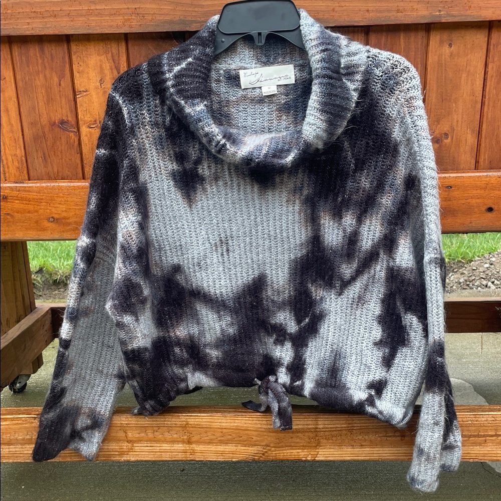 Vintage Havana Black and Gray Tie-Dye Cowl Neck Sweater